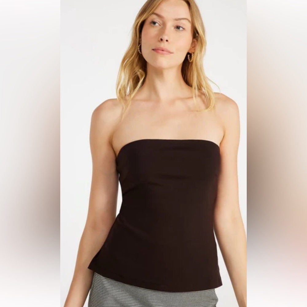 Shoedazzle JUSTFAB Ponte Tunic Tube Top Coffee Brown Strapless Top size XS